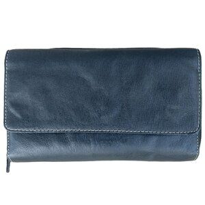 Black Leather Wallet with Multiple Pockets and Card Slots